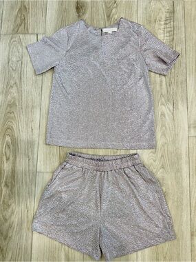 Juniors Monteau Shimmery Short Sleeve Top & Shorts Matching Set